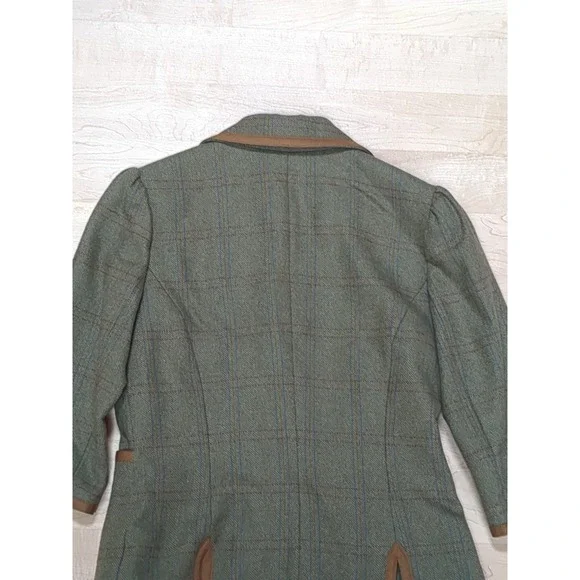 Dubarry Wool Tweed Equestrian Herringbone Blazer Jacket 3/4‎ Sleeve Green Tan 36